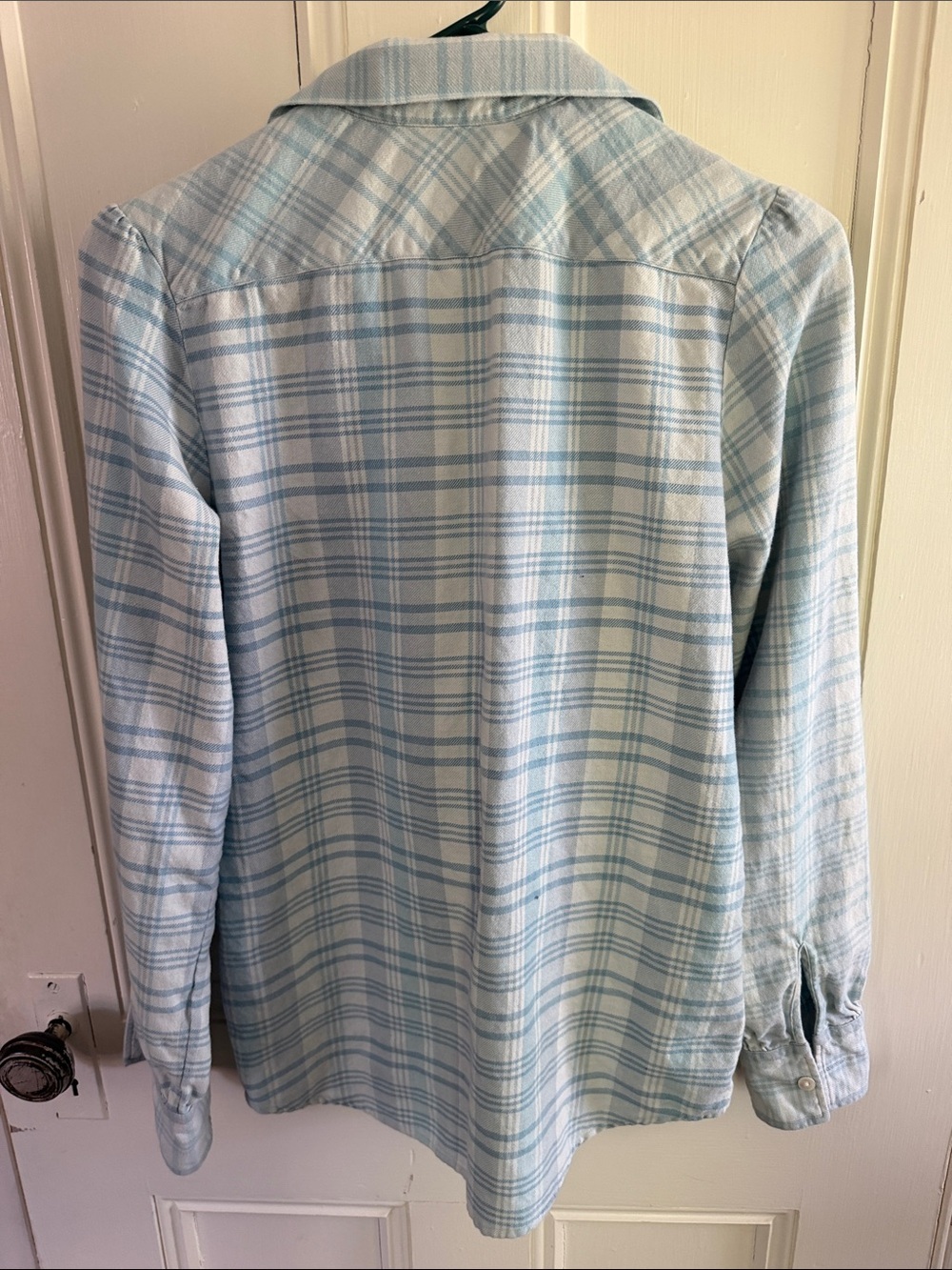 Ralph Lauren Light Blue Plaid Ruffle Front Button-Down Shirt - Picture 5 of 5